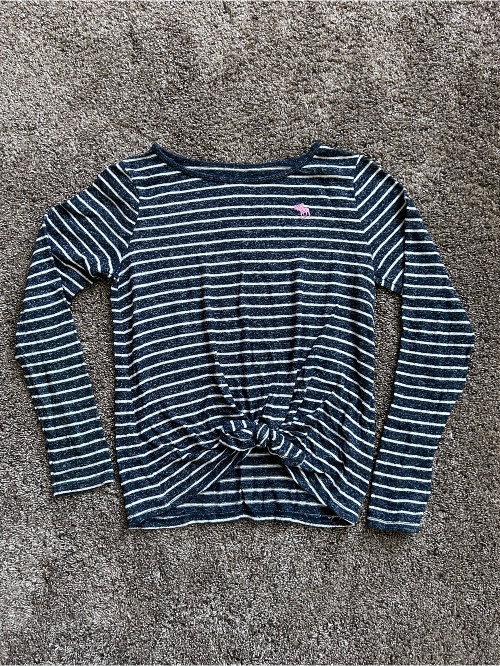 Navy & White Striped Tie-Front Top with Pink Logo Size 9/10